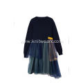 Girl's Knitted Top Crepe Hem Party Dress
